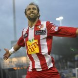 Tariq Chihab laisse éclater sa joie après le 3eme but lors de la rencontre de football de Super League entre le FC Sion et le FC Lucerne, le samedi 20 mars 2010